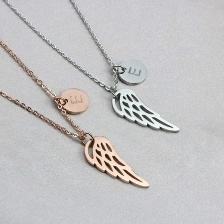 Angel Wing Initial Charm Necklace 